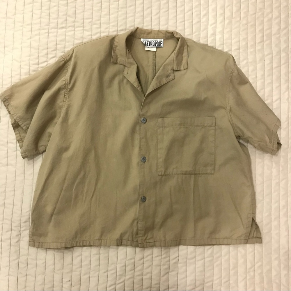 Vintage Metropole Boxy Short Sleeve Shirt in Khaki. Size M. - Picture 7 of 11
